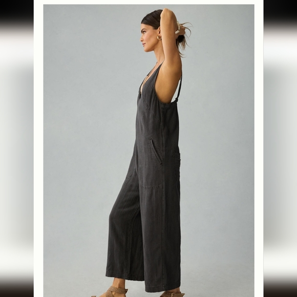 Anthropologie Pilcro Linen Jumpsuit sz Large & Med Color Onyx Grey - Picture 3 of 10